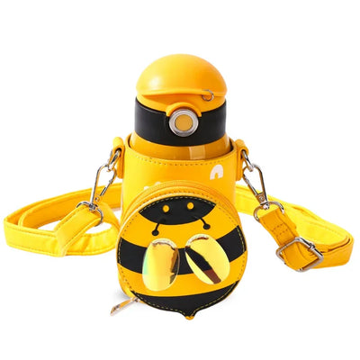 Coco Puppet BeeThermal Vacuum Insulated Water Bottle with Snap on Sleeve , Durable Design, Easy Open Button & Carrying Lanyard, Double-Walled Stainless-Steel. Bee