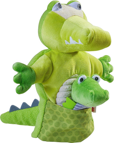HABA Hand Puppet Crocodile with Baby Hatchling Finger Puppet