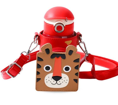 Coco Lion Thermal Vacuum Insulated Water Bottle with Snap on Sleeve , Durable Design, Easy Open Button & Carrying Lanyard, Double-Walled Stainless-Steel