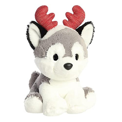 Aurora® Festive Holiday Christmas Trio™ Antler Husky™ Stuffed Animal - Seasonal Cheer - Heartwarming Gifts - Gray 8.5 Inches