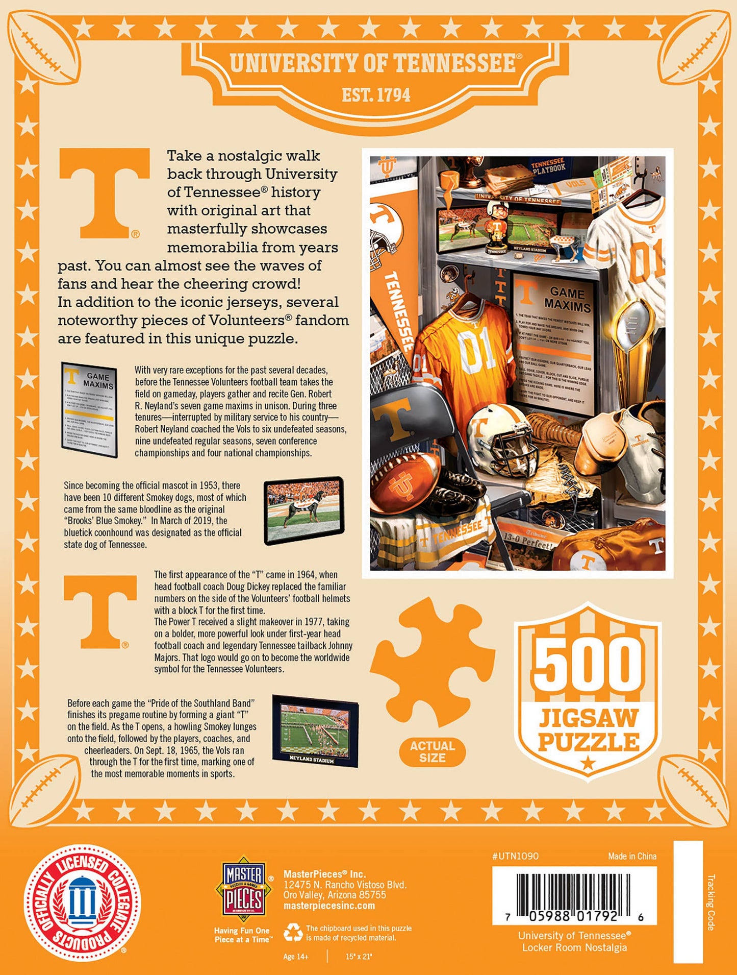 Masterpieces Puzzles - Tennessee Volunteers - Locker Room 500 Piece Puzzle