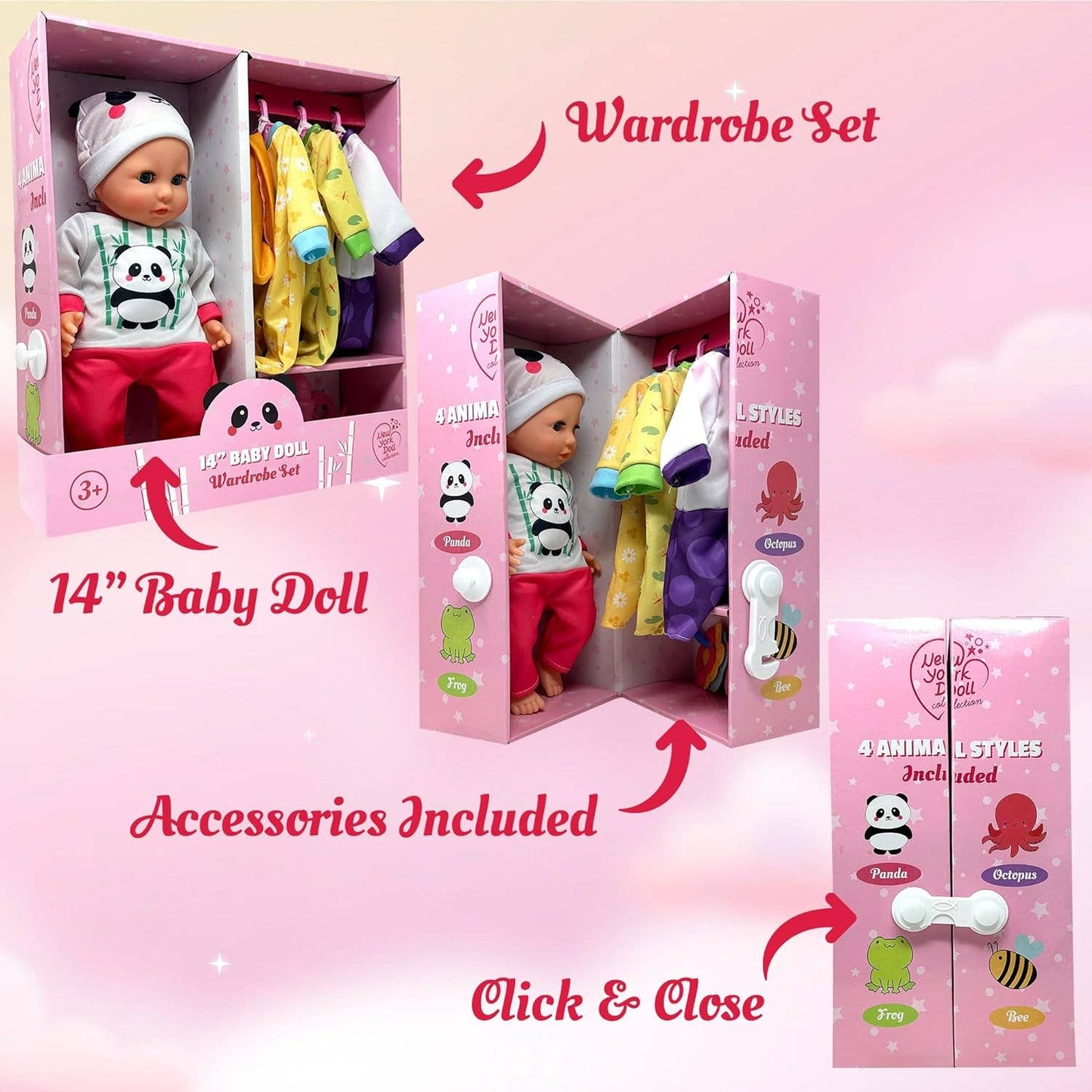 The New York Doll Collection - 14 Inch Baby Doll Play Set Wardrobe Closet: Light Skin Tone