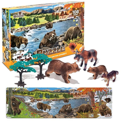 Grizzly bears that can face adverstity 108 pc Puzzle with Figurines