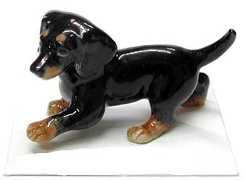 DACHSHUND Black & Tan Puppy Dog "Caboose" New Figurine MINIATURE Porcelain LITTLE CRITTERZ LC808