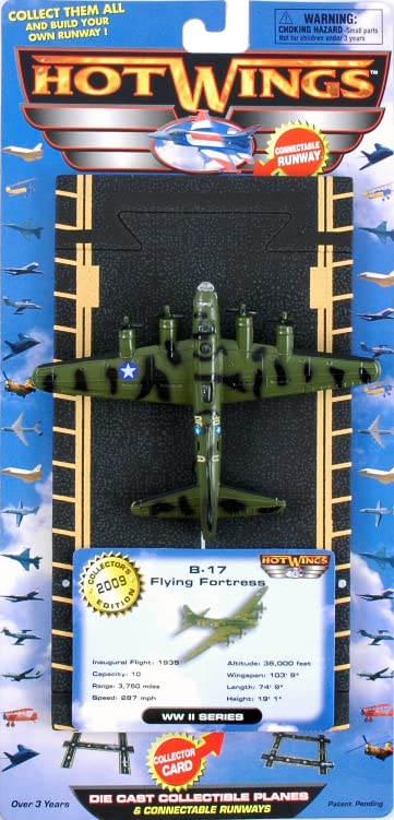 Hot Wings Planes B-17 Flying Fortress Jet (Olive Green) with Connectible Runway