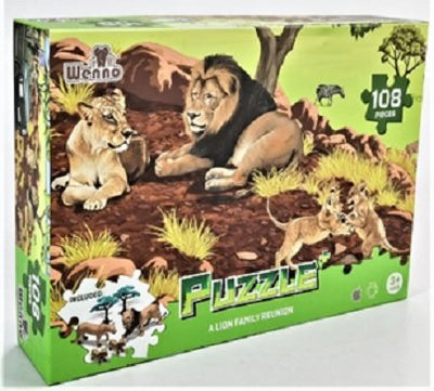 Wenno A lion family reunion 108 Puzzles with Animal Figurines
