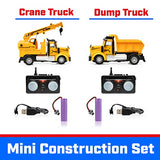 Force1 Mini Construction RC Trucks for Kids - 2 Pack Remote Control Construction Trucks Set with Mini Toy Crane RC Truck and Mini Dump Truck Toy, 2.4GHz Remote Controls, Bright LEDs, RC Car Batteries