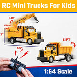 Force1 Mini Construction RC Trucks for Kids - 2 Pack Remote Control Construction Trucks Set with Mini Toy Crane RC Truck and Mini Dump Truck Toy, 2.4GHz Remote Controls, Bright LEDs, RC Car Batteries
