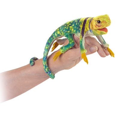 Folkmanis Mini Collared Lizard Finger Puppet, Green, Brown, Yellow, Black