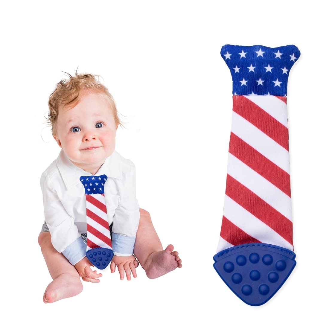 Tasty Tie Baby Teething Tie, 3-in-1 Clip On Baby Tie, Crinkle Toy & Silicone Teether