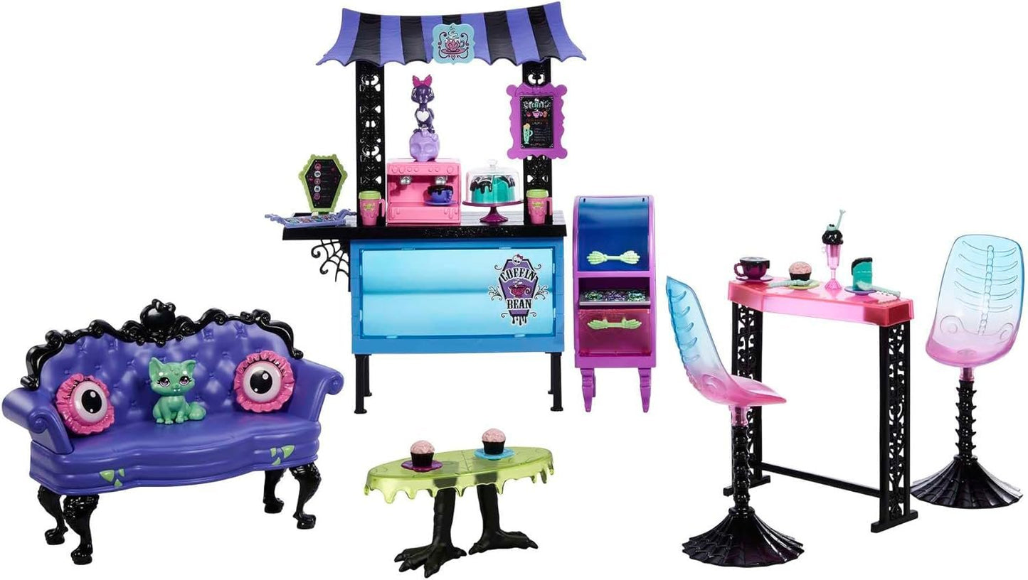 Monster High Playset, The Coffin Bean with Spooky Doll-Sized Cafe Furniture & Coffee Shop Accessories Including Drinks, Snacks & 2 Pets