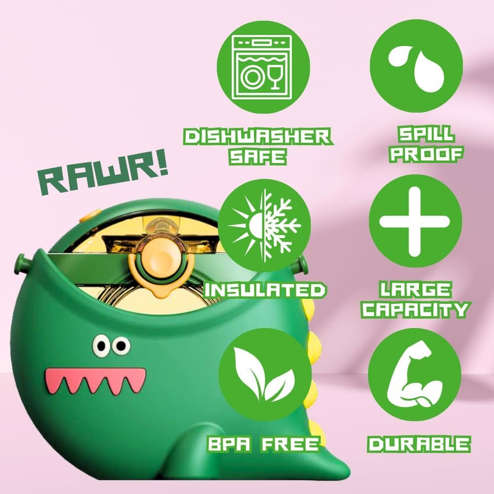 Coco Smile Dinosaur Straw Round Bottle Green