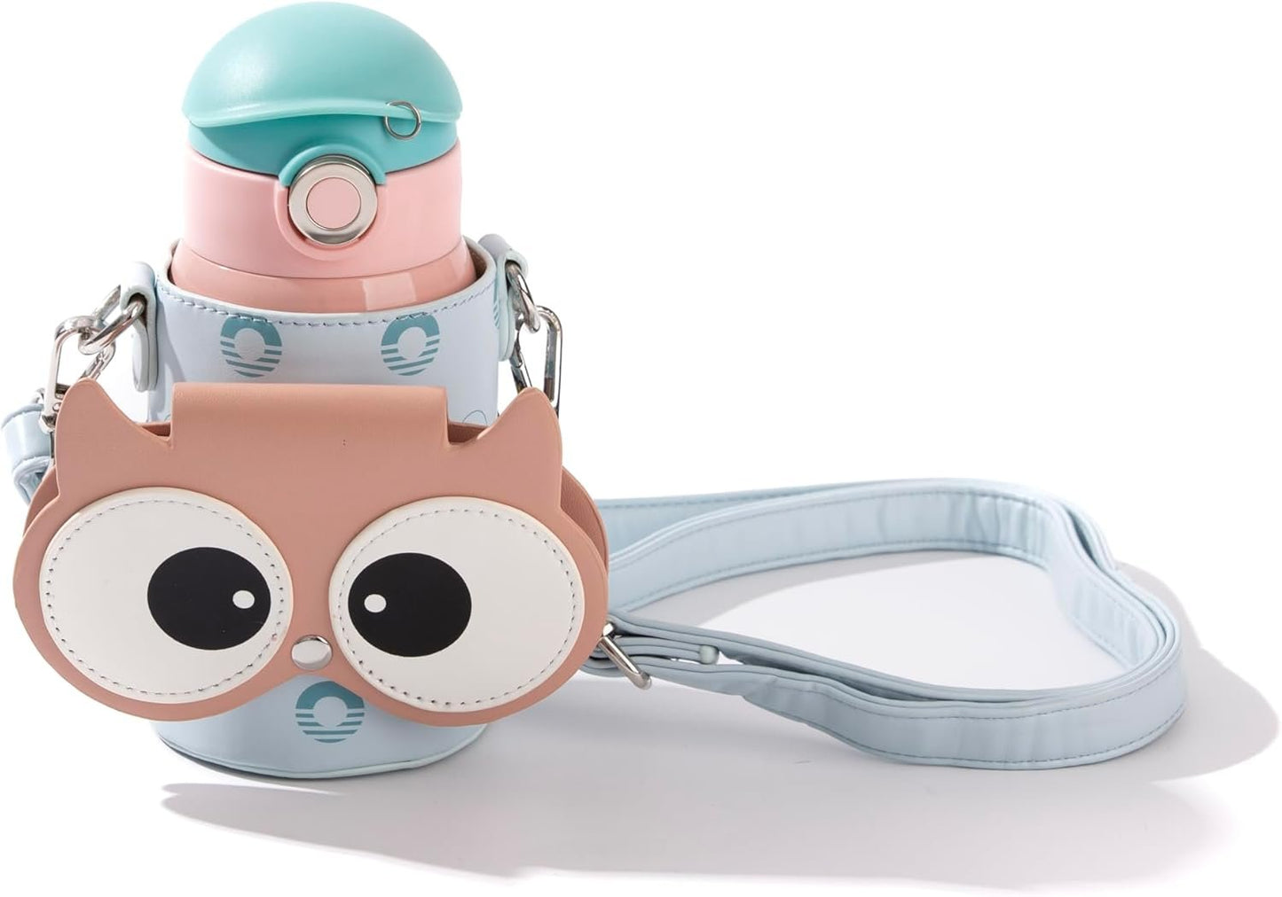 Coco Cap Owl Thermal Vacuum Insulated Water Bottle with Snap on Sleeve , Durable Design, Easy Open Button & Carrying Lanyard, Double-Walled Stainless-Steel  - copy - copy