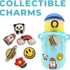 Coco Cap Fun Thermal Vacuum Insulated Water Bottle with Sleeve - Stainless Steel Durable Design - Easy Open Button & Carrying Lanyard Blue