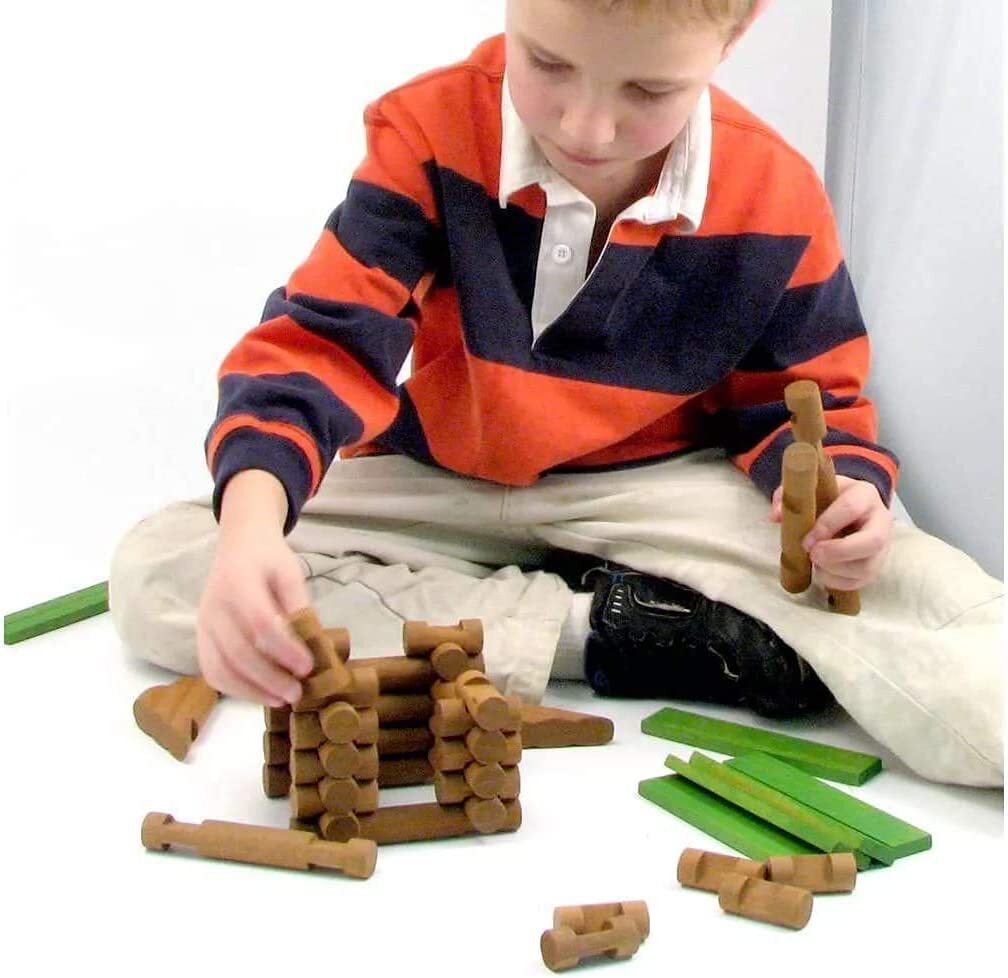 Timbers 170 Piece Wooden Log Cabin Building Kit with 3 Wood Animals