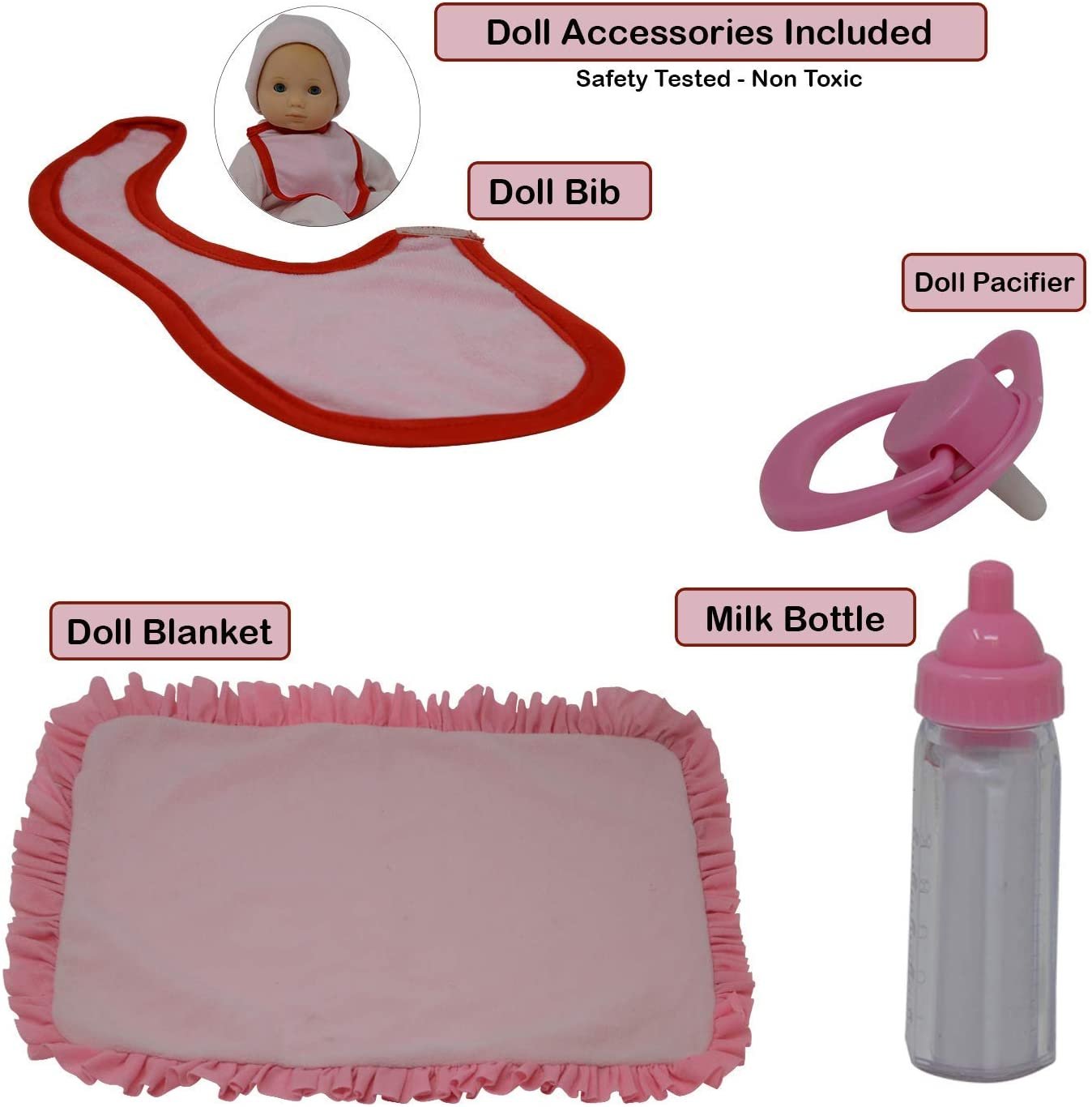 The New York Doll Collection Baby Doll Clothes New Born Baby Doll Outfits for 14 15 and 16 inch Dolls Includes Doll Accessories Bottle, Pacifier, Blanket and Sets of Clothing