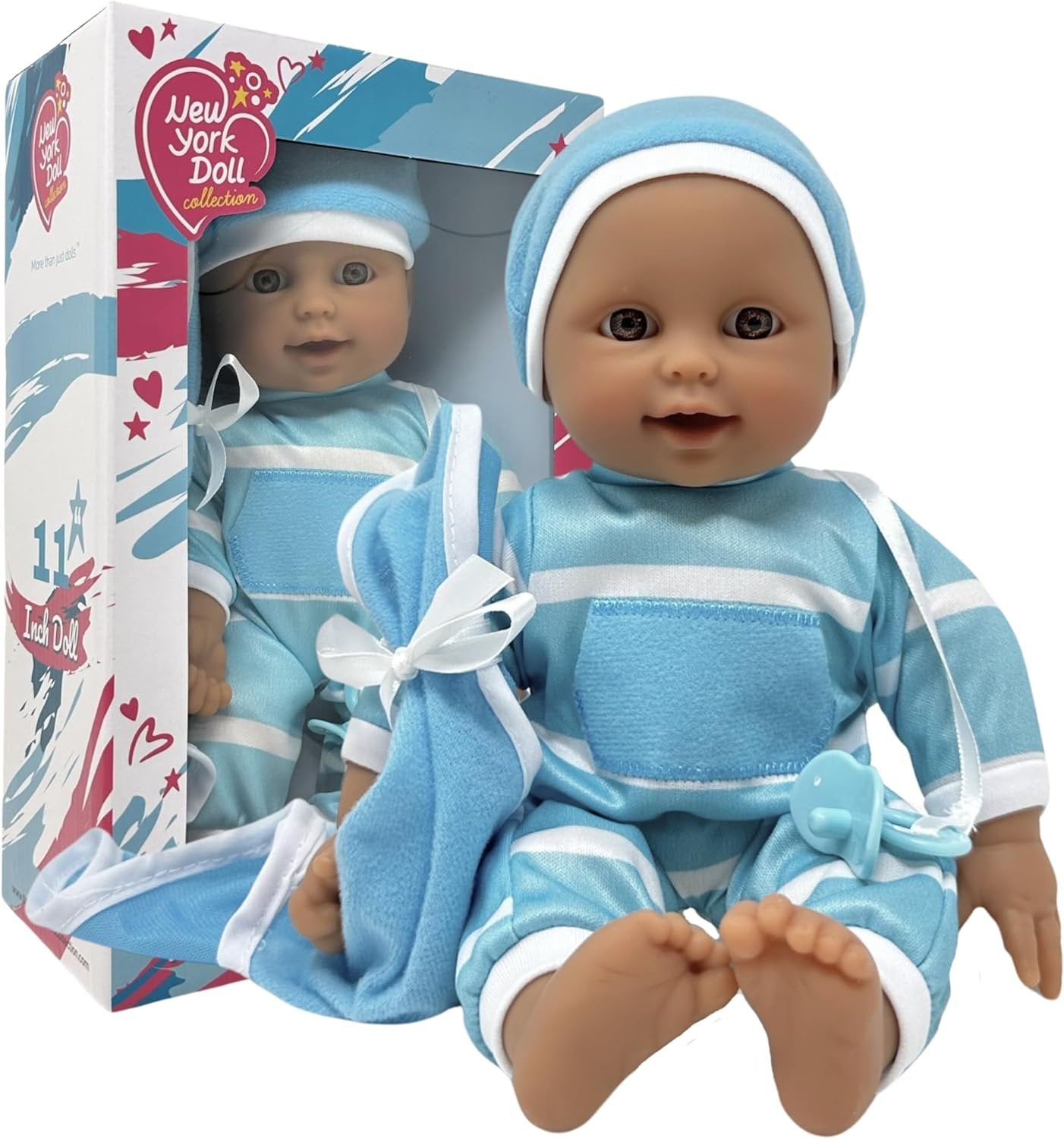 The New York Doll Collection 11" Doll Striped W/ Pacifier Hispanic