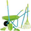 Garden Toolset with Wheelbarrow by Small Foot – 7 Piece Kids Set Includes Rake, Shovel, Hoe, Gloves & Hand Tools – Made with Durable Wood & Metal