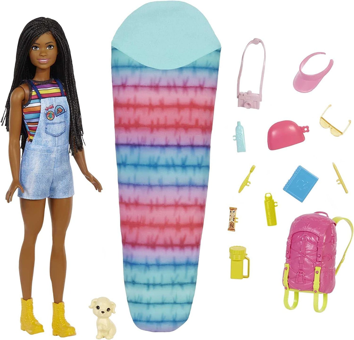 Barbie It Takes Two “Brooklyn” Camping Doll (11.5 in Brunette with Braids) with Pet Puppy, Backpack