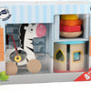 small foot wooden toys Motor Skills Toy Playset Collection with Pull-Along Zebra, Stacking Tower & Shape Sorting