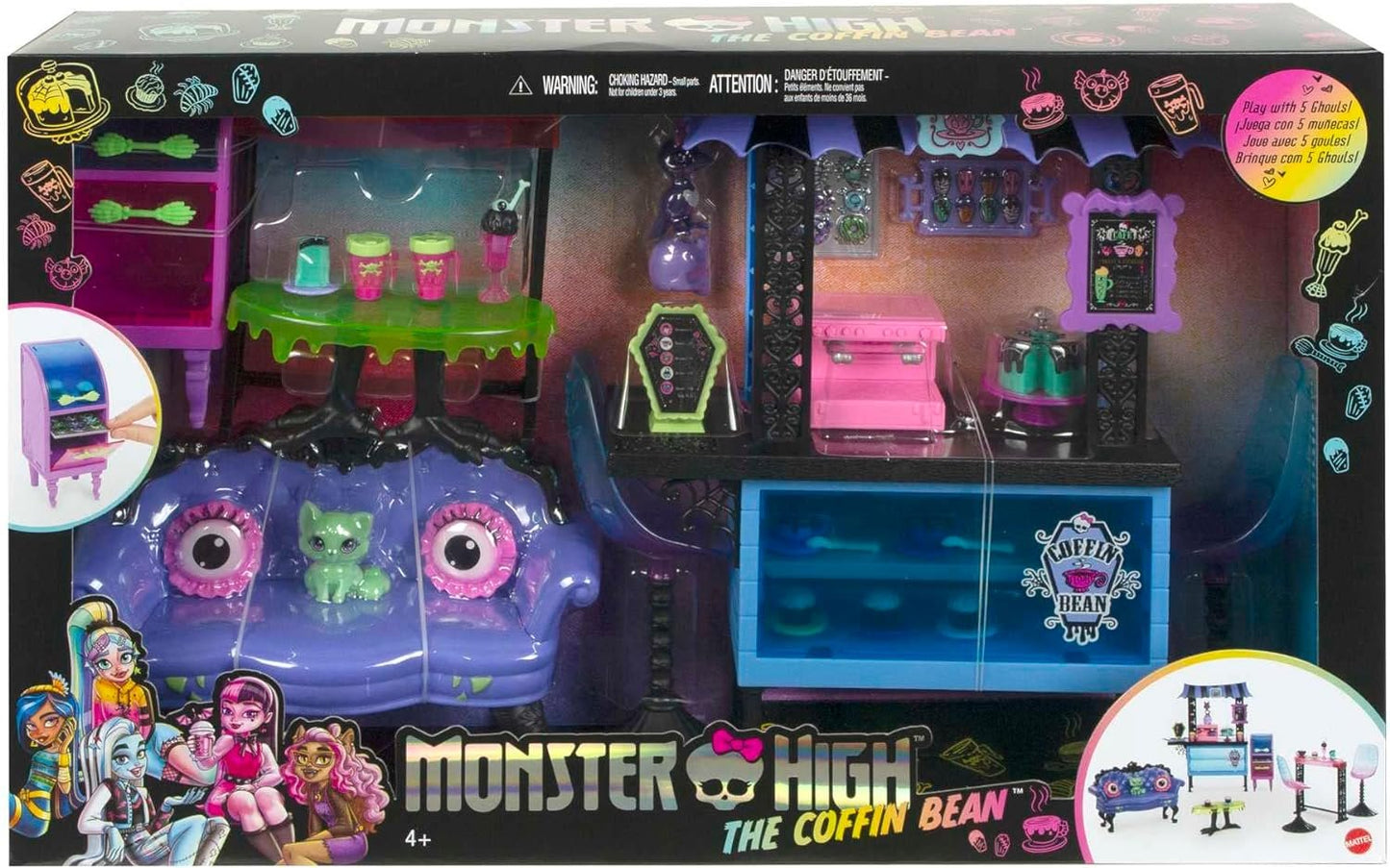 Monster High Playset, The Coffin Bean with Spooky Doll-Sized Cafe Furniture & Coffee Shop Accessories Including Drinks, Snacks & 2 Pets