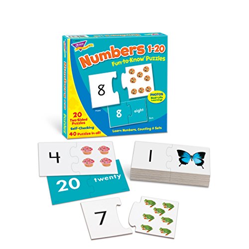 TREND ENTERPRISES: Fun-to-Know Puzzles: Numbers 1-20, Learn Numbers, Counting & Sets, 20 Two-Sided Puzzles, Self-Checking, 40 Puzzles Total, For Ages 3 and Up