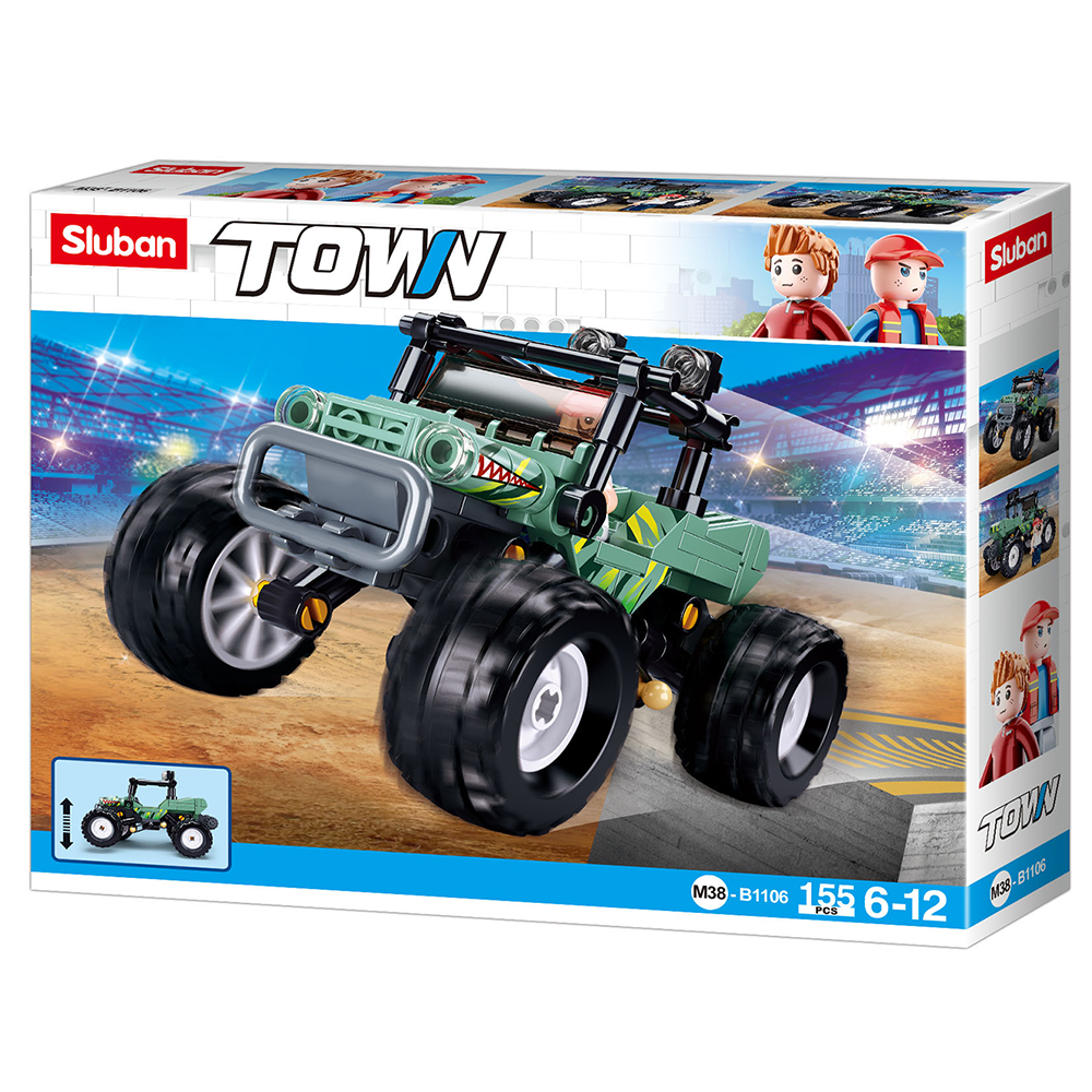 Texas Toy Distribution - Off-Road Green Monster Truck Building Brick Kit (155 pcs)