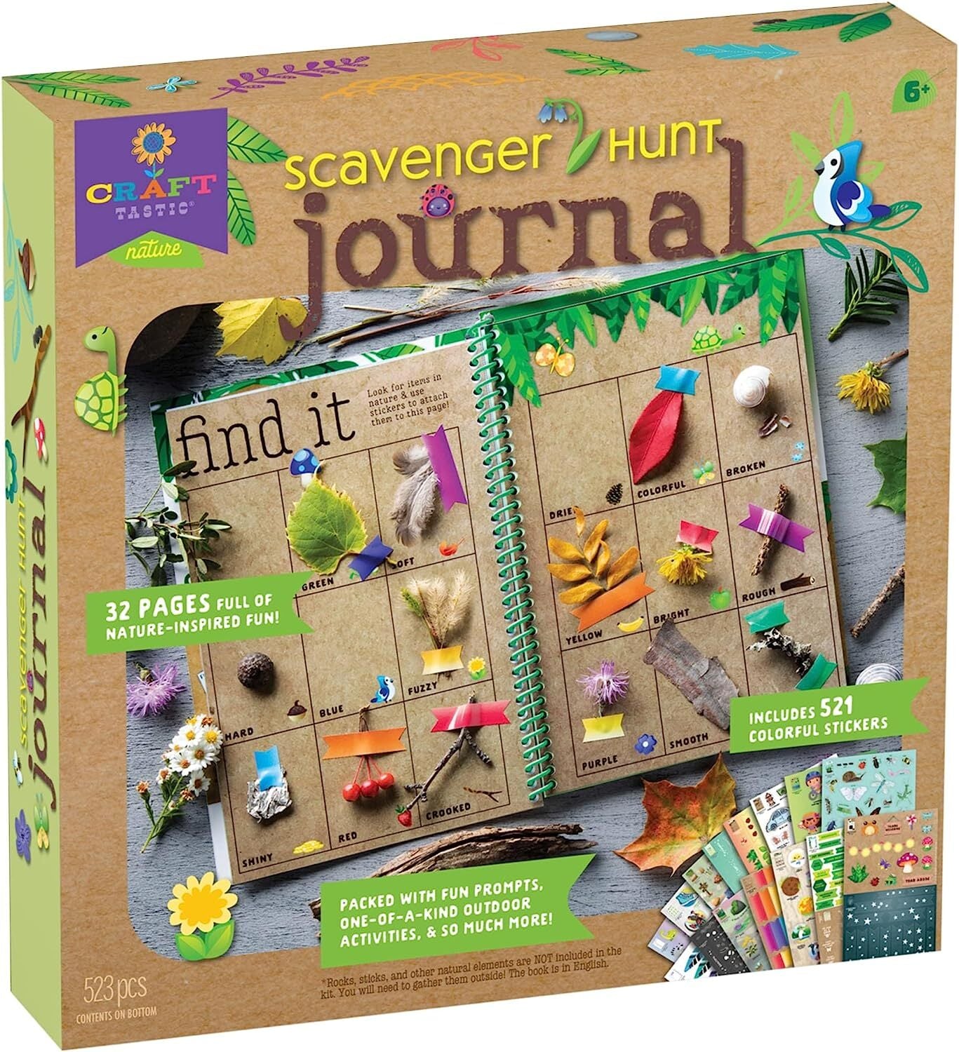 PlayMonster Craft-Tastic Scavenger Hunt Journal - Nature DIY Craft Kit - 32 Page Journal with Over 500 Stickers - Ages 6