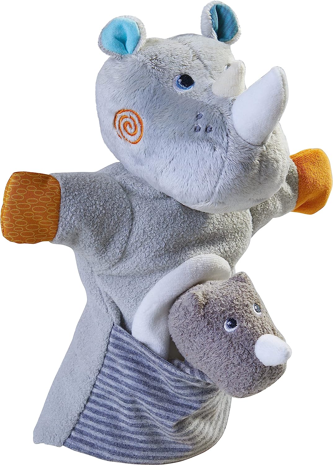 HABA Rhino Hand Puppet with Baby Calf Finger Puppet