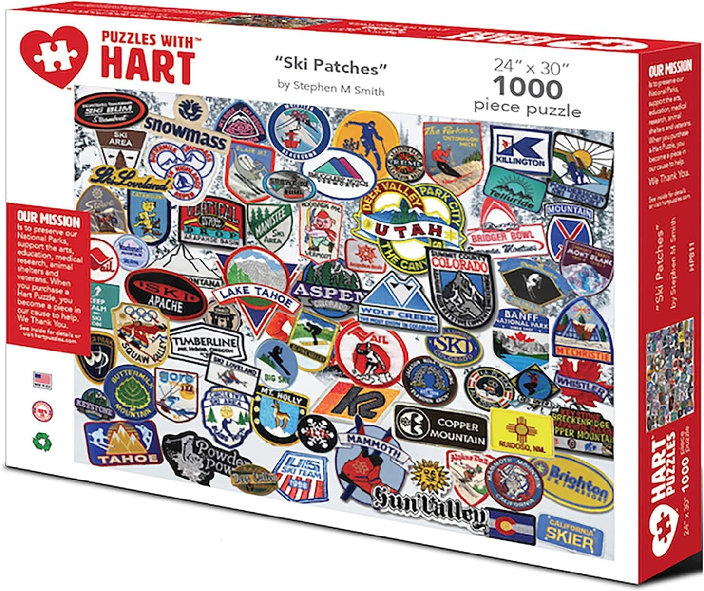 Puzzles with Hart  "Ski patches "" by Stephen Smith 1000 Pieces   - copy