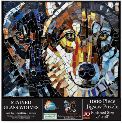 Sunsout 1000 pc Stained Glass Wolves Puzzle