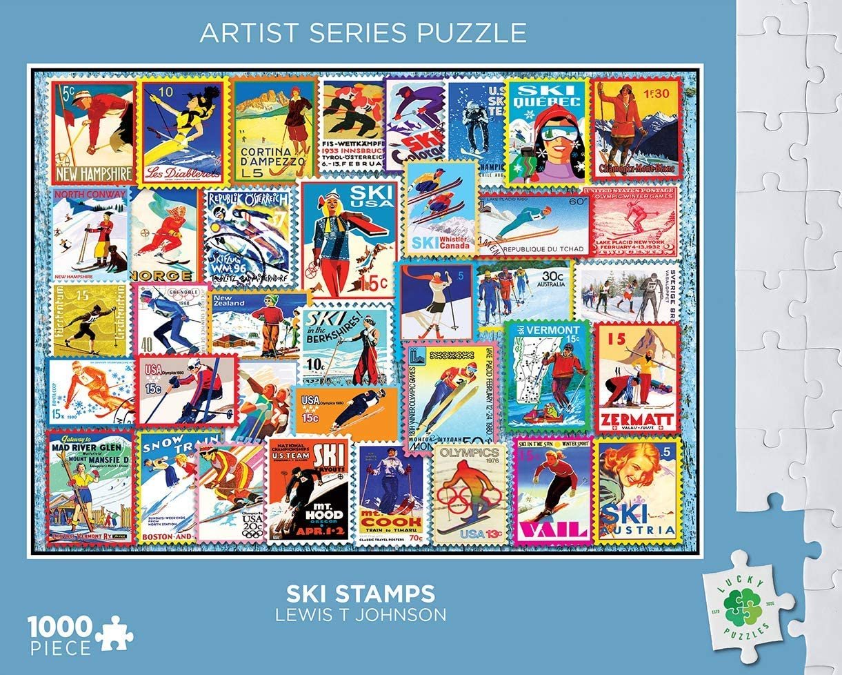 Lucky Puzzles 1000 Piece Ski Stamps Puzzle