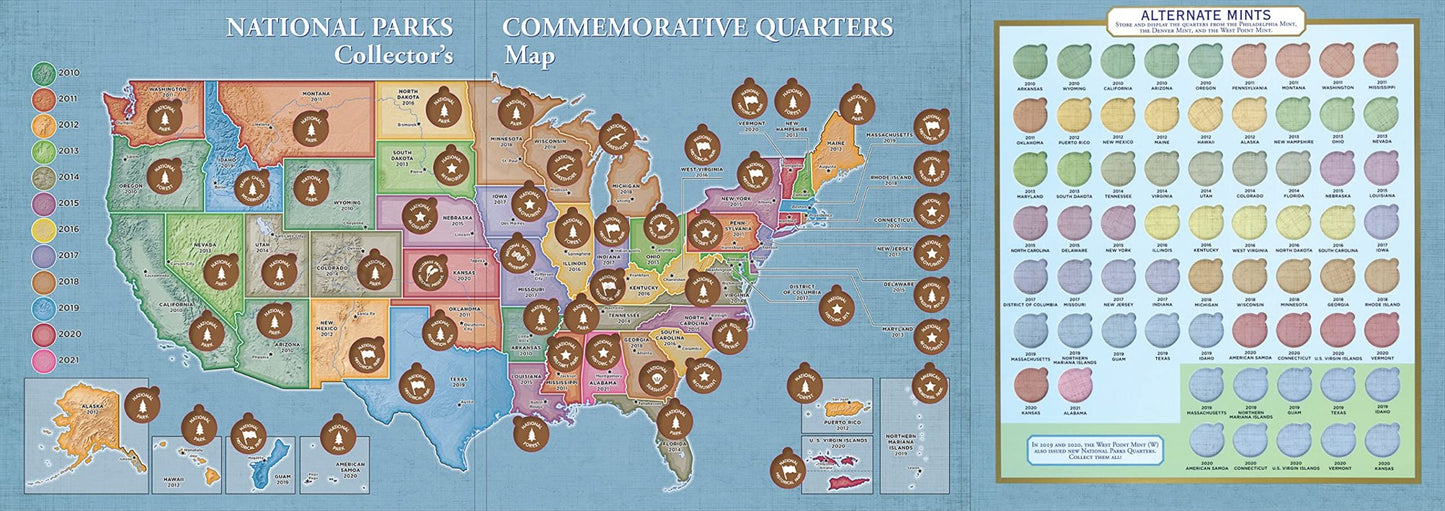 National parks Commemorative Quarters Collectors Map 2010-2021