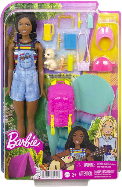 Barbie It Takes Two “Brooklyn” Camping Doll (11.5 in Brunette with Braids) with Pet Puppy, Backpack