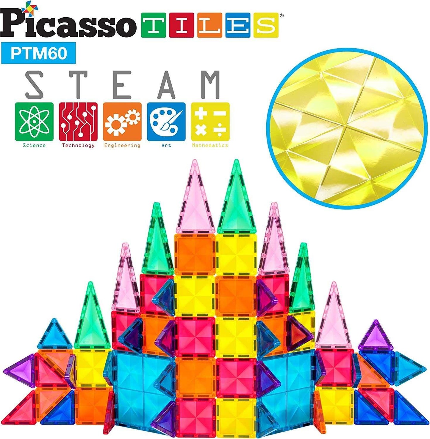 Picasso Tiles Mini Diamond 60 Piece Magnetic Tileset