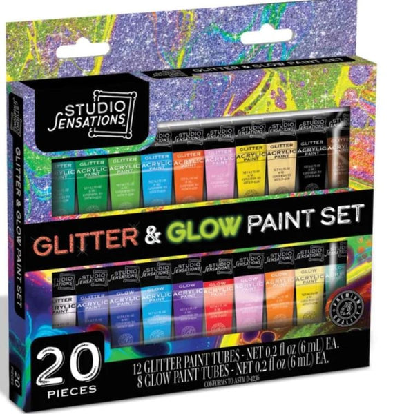 Studio Sensations Glitter and Glow Paint Tubes Set 20 piece