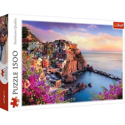 CASTORLAND by Bridge Toys - 1500 Piece Jigsaw Puzzles, View of Manarola, Ocean Paradise, Italy, Coastal City,  Adult Puzzles, Trefl 26137