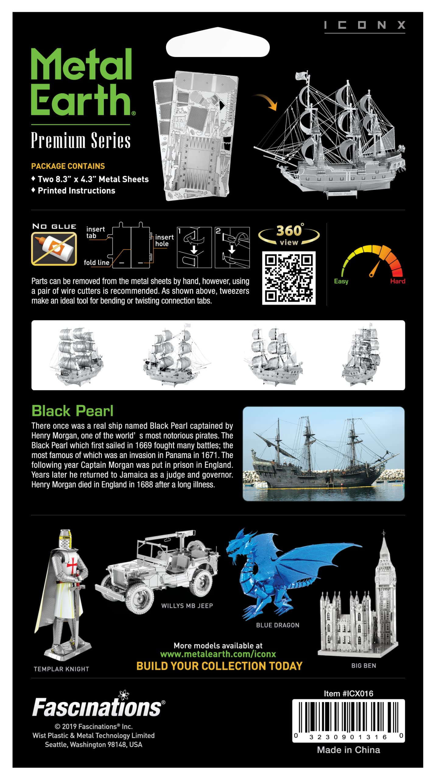 Fascinations Metal Earth Premium Series Black Pearl 3D Metal Model Kit