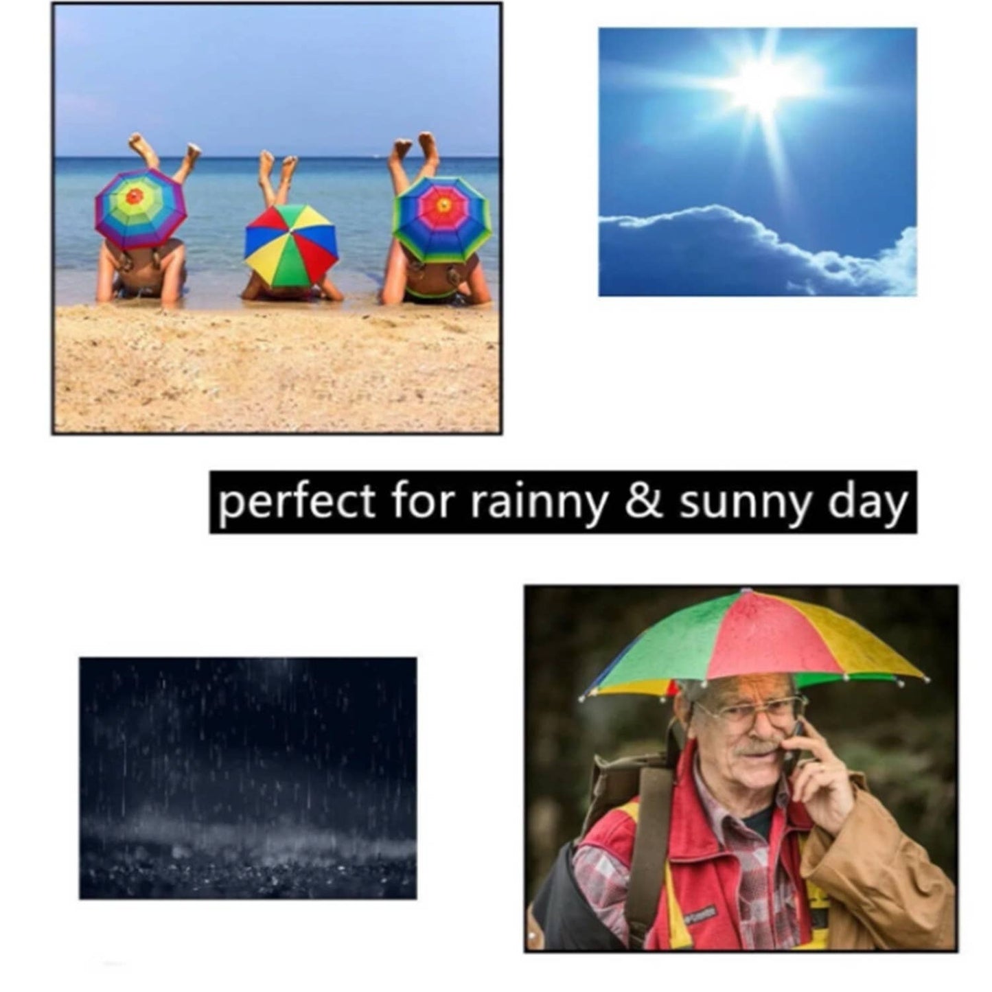 Tsyware - Umbrella Hat With Head Strap Funny Rainbow Colorful