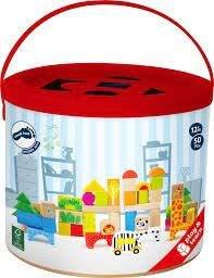 Small Foot Bucket of Wooden Blocks Zoo 50 Pc Set And Shape Sorter