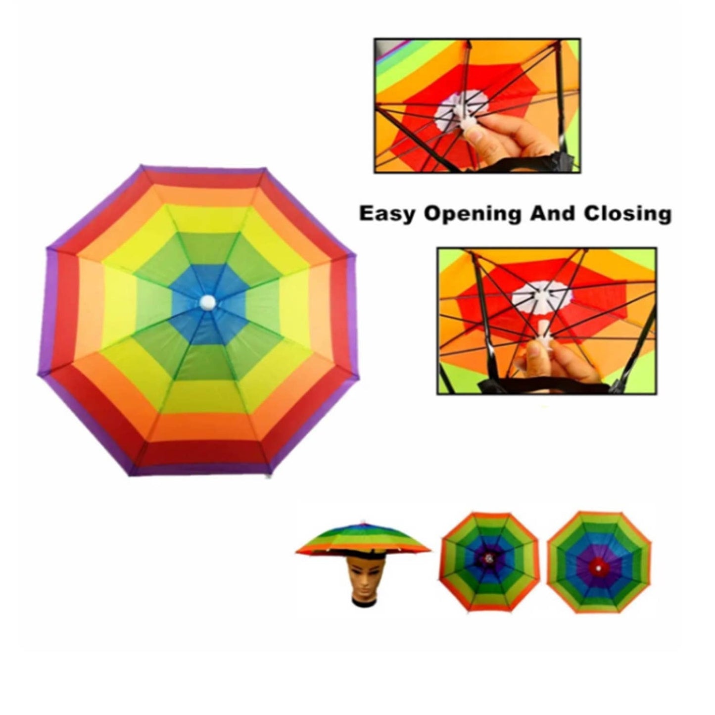 Tsyware - Umbrella Hat With Head Strap Funny Rainbow Colorful