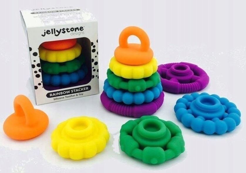 Jellystone Rainbow Stacker Silicone Teether and Toy Bright