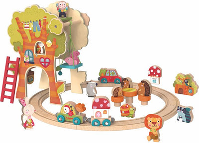 Bababoo and Friends Wooden Treehouse and Train Set