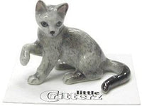 CAT RUSSIAN BLUE Kitten "Silver" lifts paw MINIATURE Porcelain NEW Figurine Little Critterz LC909