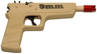 9MM Pistol Solid Wood Rubber Band Gun and Ammo Set