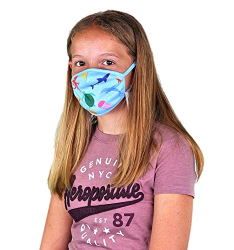 Wild Republic Wild Smiles Childs Face Mask, Reusable Face Mask, Washable Face Mask, Half Face Mask, Aquatic Print Design