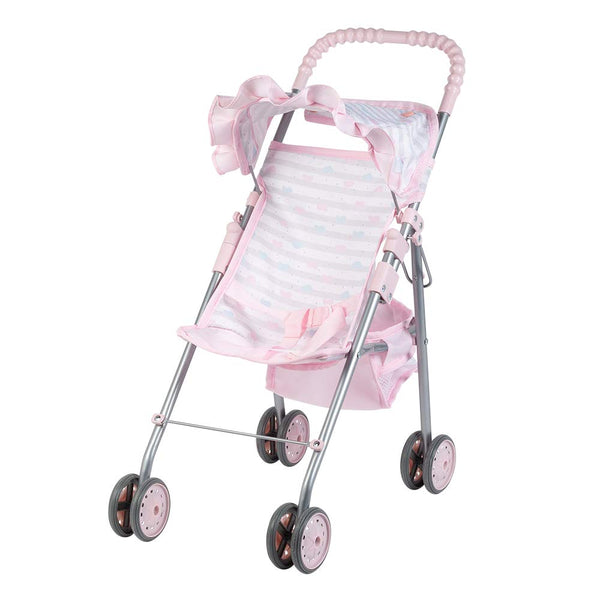 Adora Secure and Functional Baby Doll Umbrella Shade Stroller & Ruffle Trim with Safety Seat Belt Adjustable Sun Cover and Doll Accessory Storage - Pastel Pink Heart