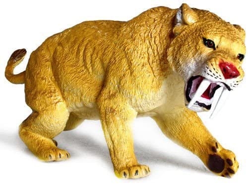 Mamejo Nature Large Saber Tooth Tiger Prehistoric Smilodon Rubber Toy 10.5 Inches