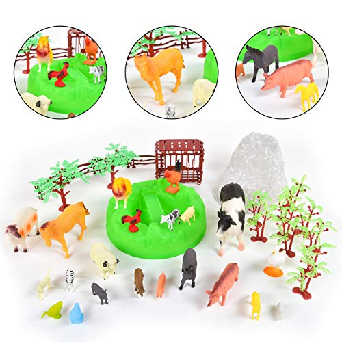 Sunny Days Entertainment Farm Animals Bucket – 56 Piece Toy Play Set for Kids | Horses and More Plastic Figures Playset with Storage Bucket