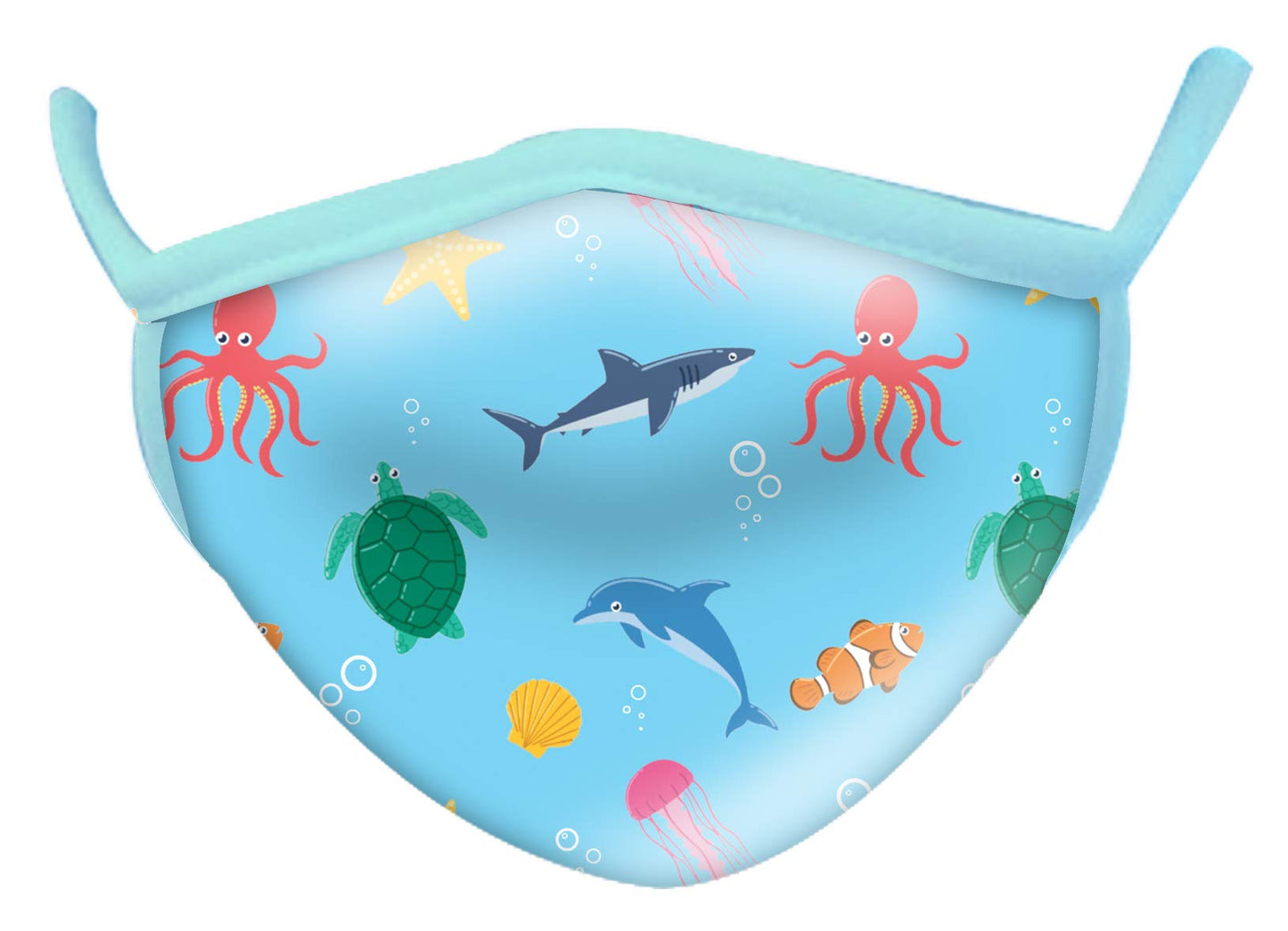 Wild Republic Wild Smiles Childs Face Mask, Reusable Face Mask, Washable Face Mask, Half Face Mask, Aquatic Print Design